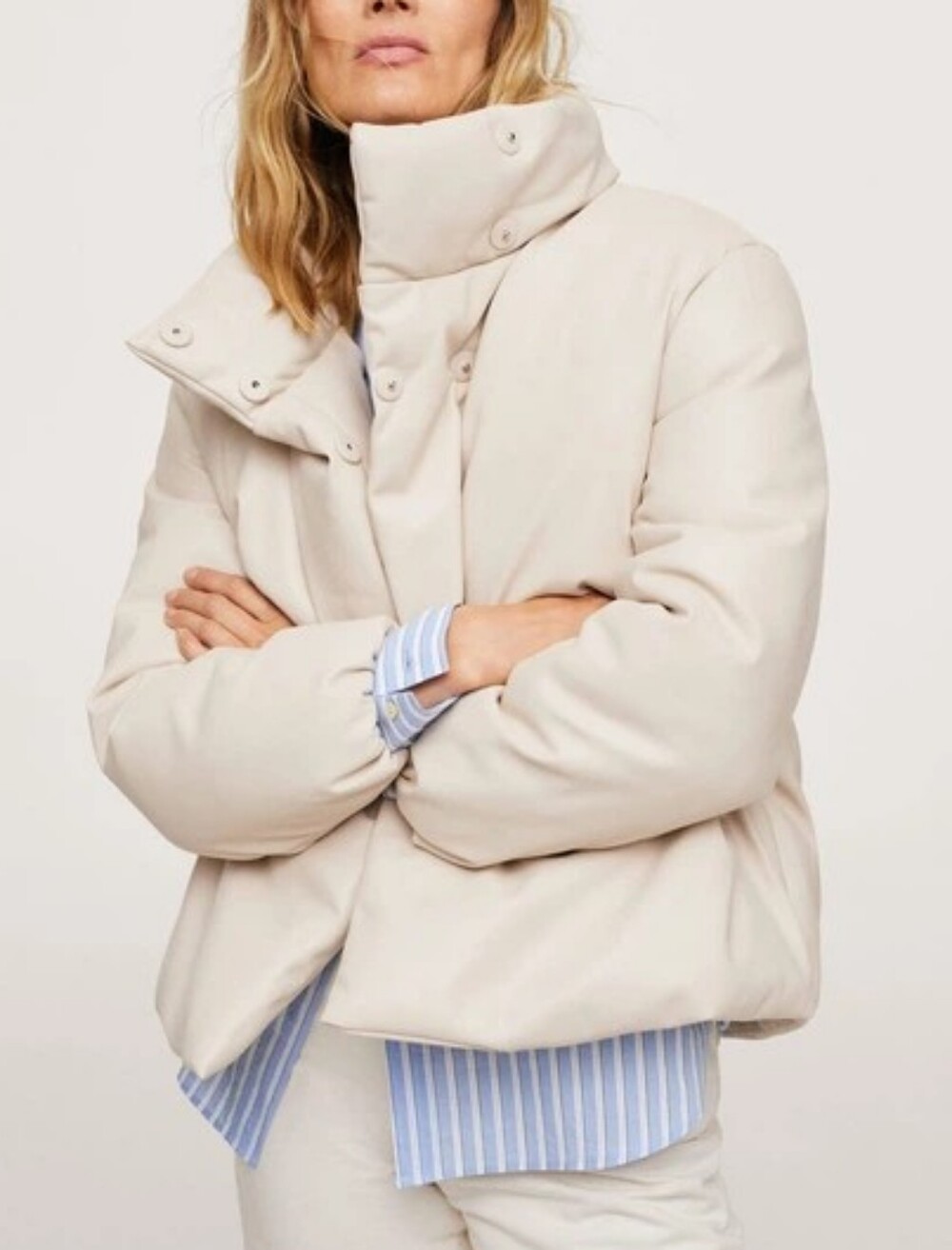 Mango MNG Quilted Faux Leather Puffer Jacket in Off White